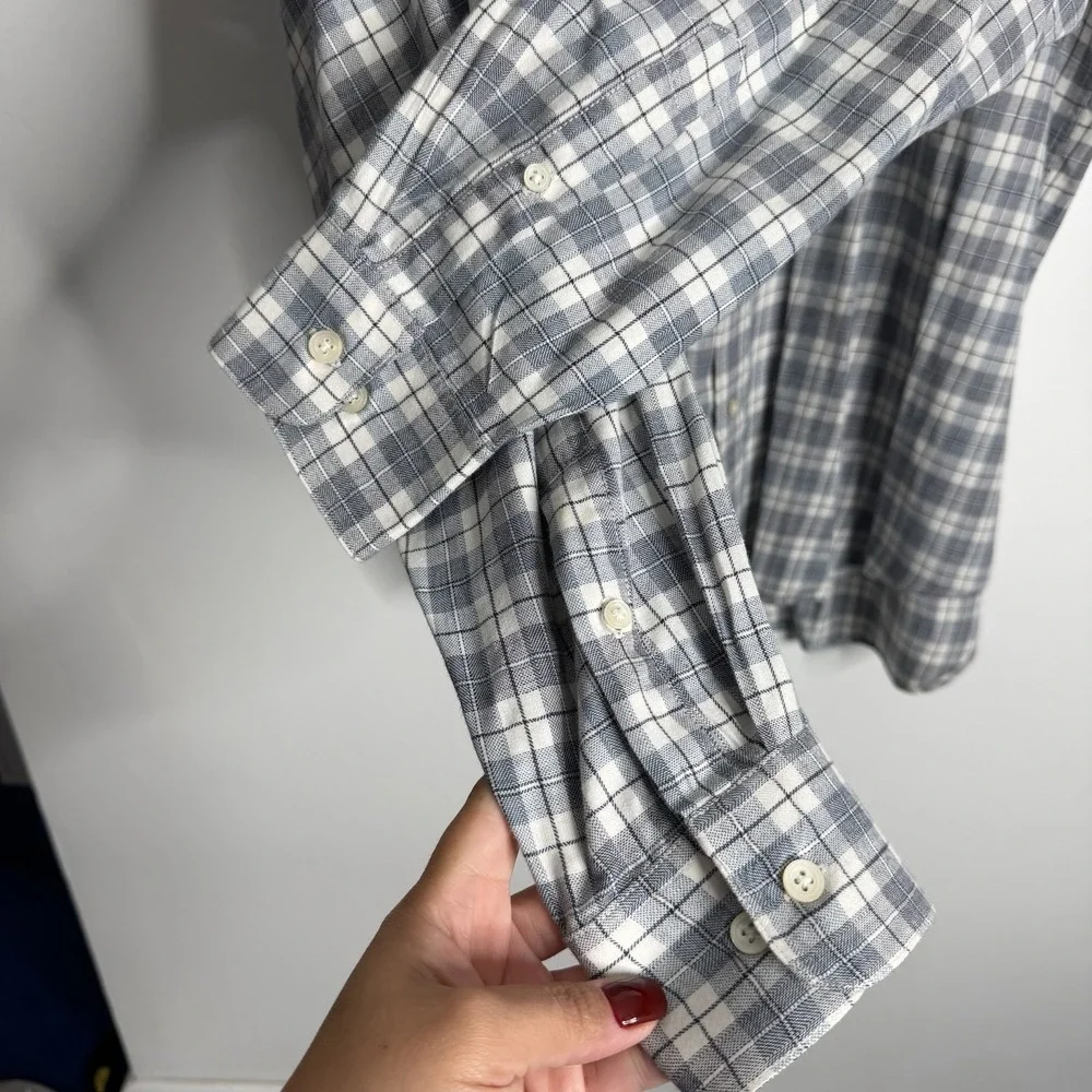 Banana Republic Men Blue White Plaid Large Button Down Shirt Long Sleeve Preppy‎